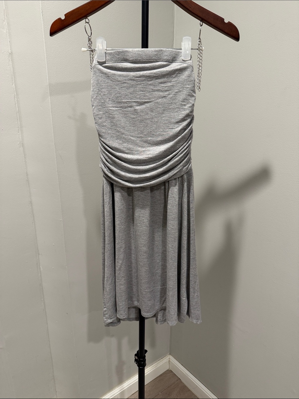 SO women size small Gray Ruched strapless dress